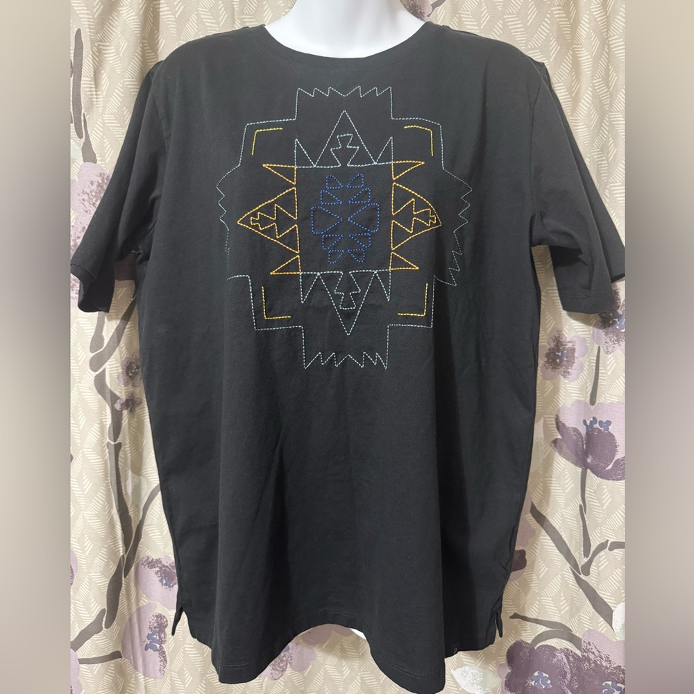 Pendleton Black native embroidery short sleeve tee